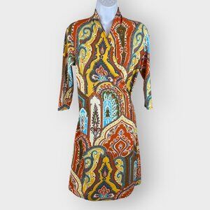 J. McLaughlin Panama Catalina Cloth Faux Wrap Dress | XS | Paisley Fall Colors